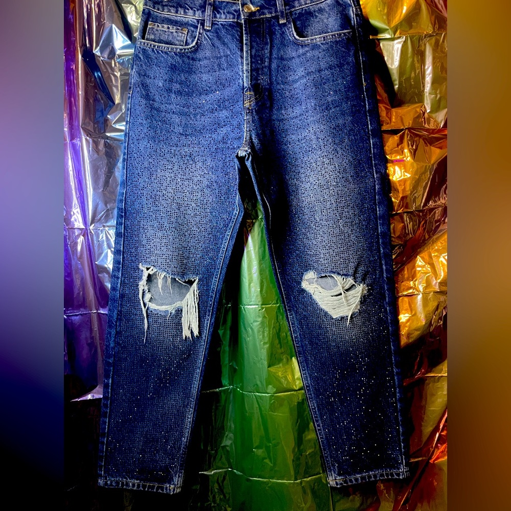 Zara Jeans 31w w blue studs